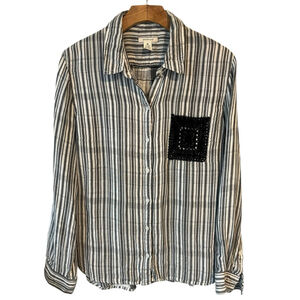 Westbound Button Up Shirt Womens Plus Size XL Gray Striped